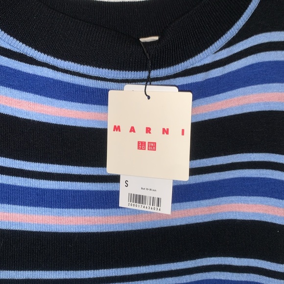 MARNI x UNIQLO collab Merino Blend Sleeveless Knitted Dress blue pink stripe S - Picture 7 of 12